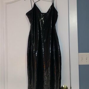 SHEIN Shiny Black Midi Dress